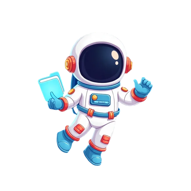 SpaceMan astronaut mascot floating with a glowing folder